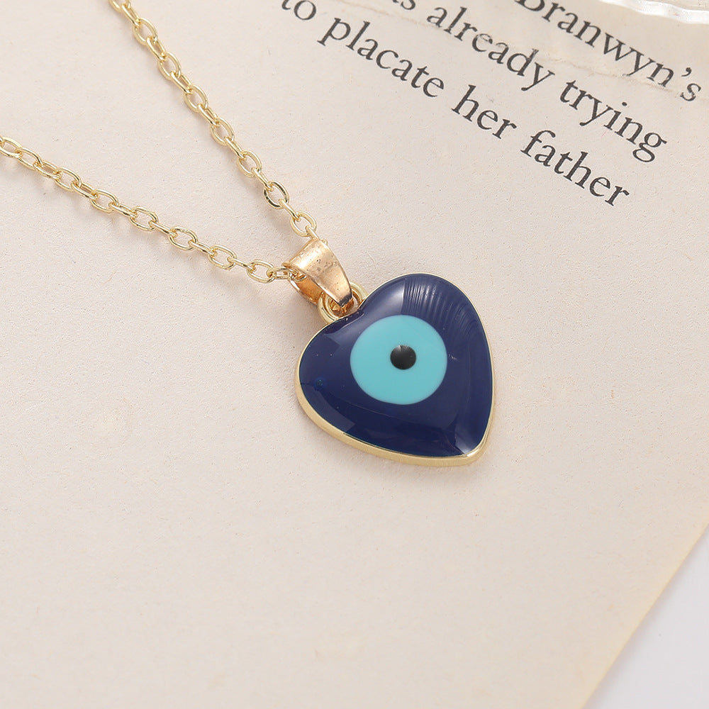 Wholesale Devil's Eye Heart Shaped Alloy Drop Oil Necklace